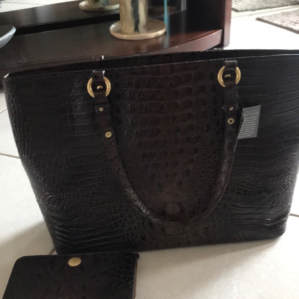 Brahmin brand new brown leather tote and wallet